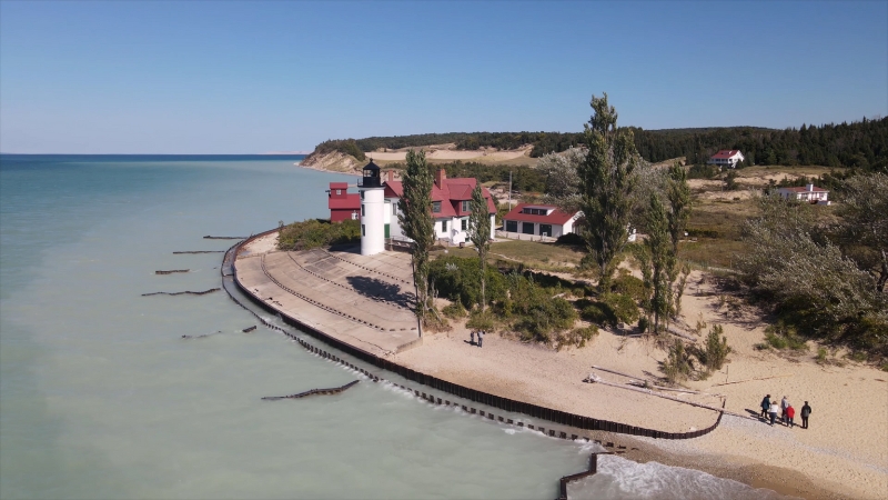 Point Betsie Lighthouse stands by the Lake Michigan